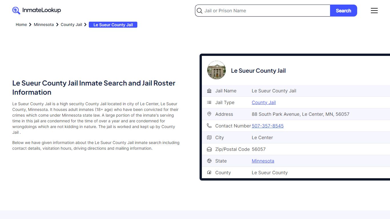 Le Sueur County Jail (MN) Inmate Search Minnesota - Inmate Lookup