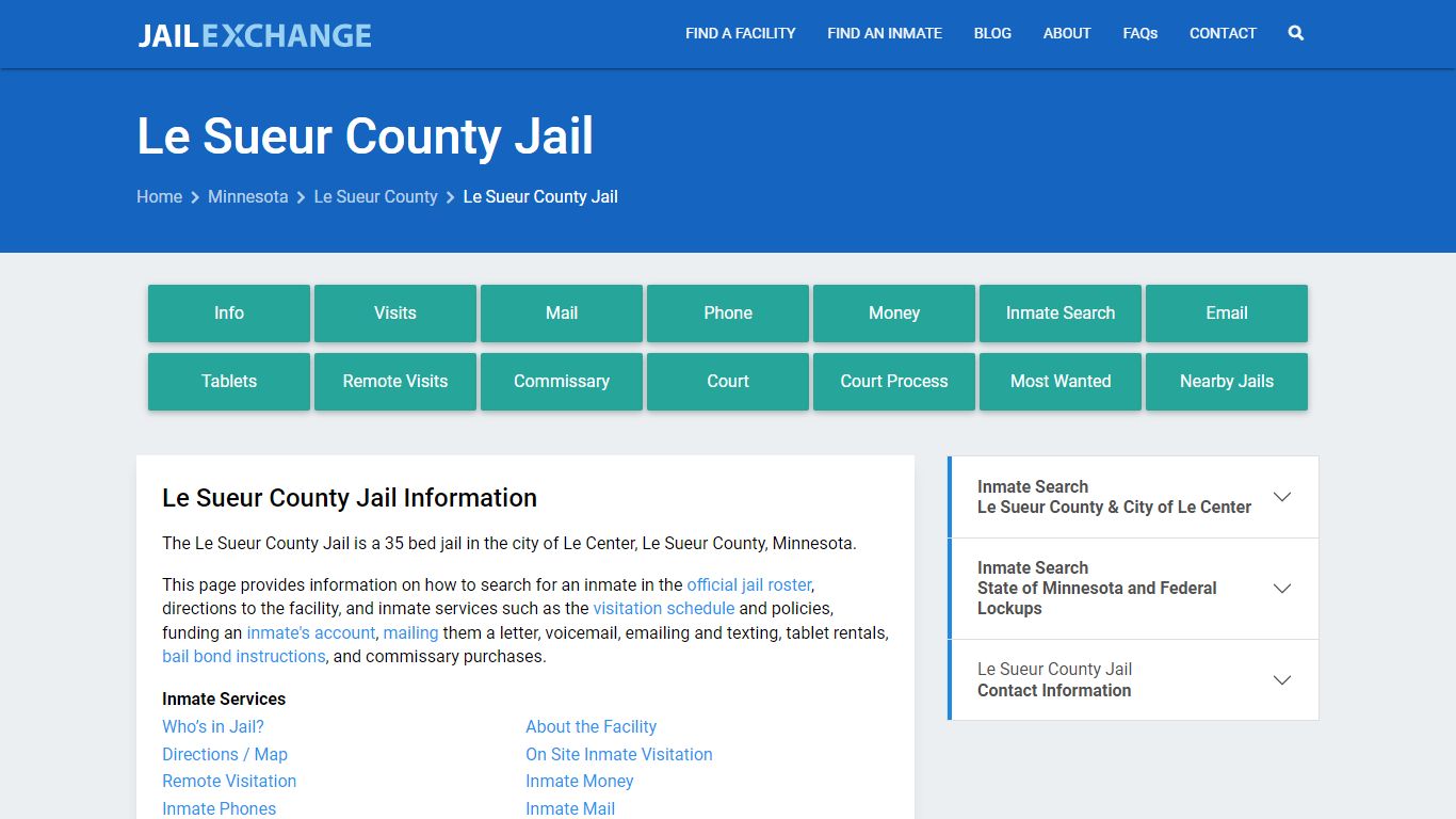 Le Sueur County Jail, MN Inmate Search, Information
